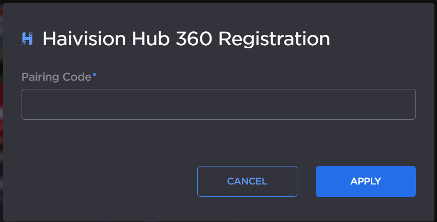 Pairing Code screen