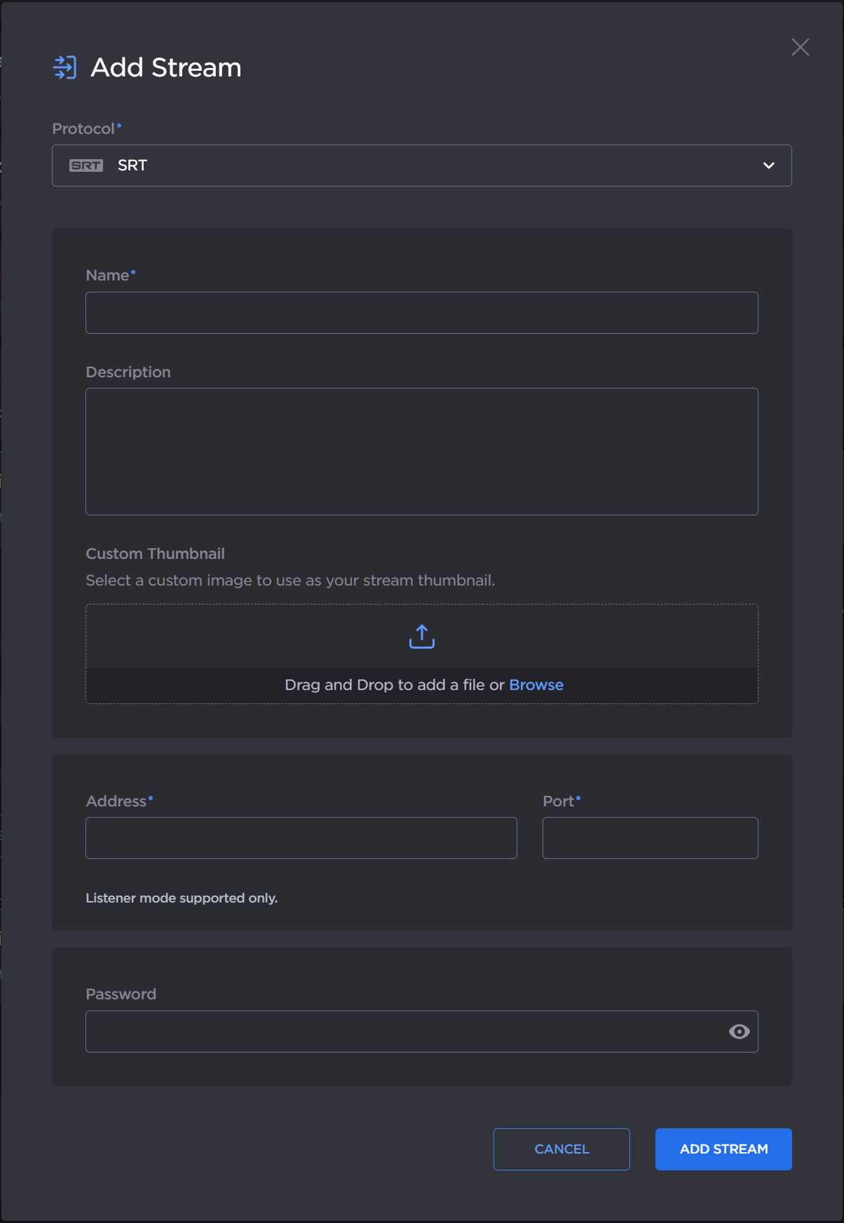 Edit Stream Dialog