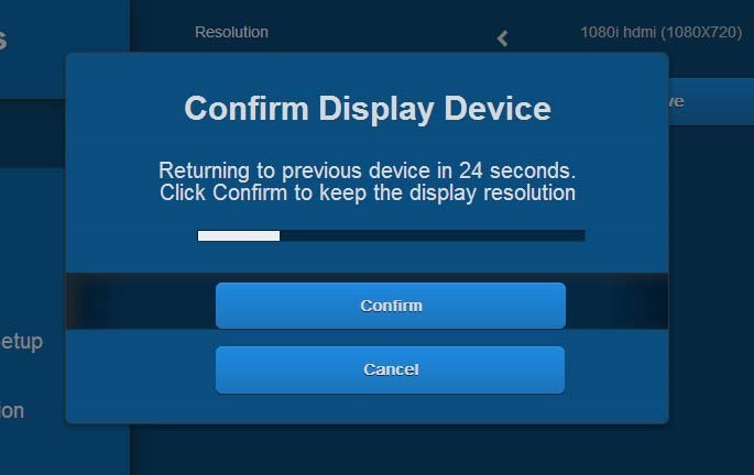 STB Display Confirmation Dialog