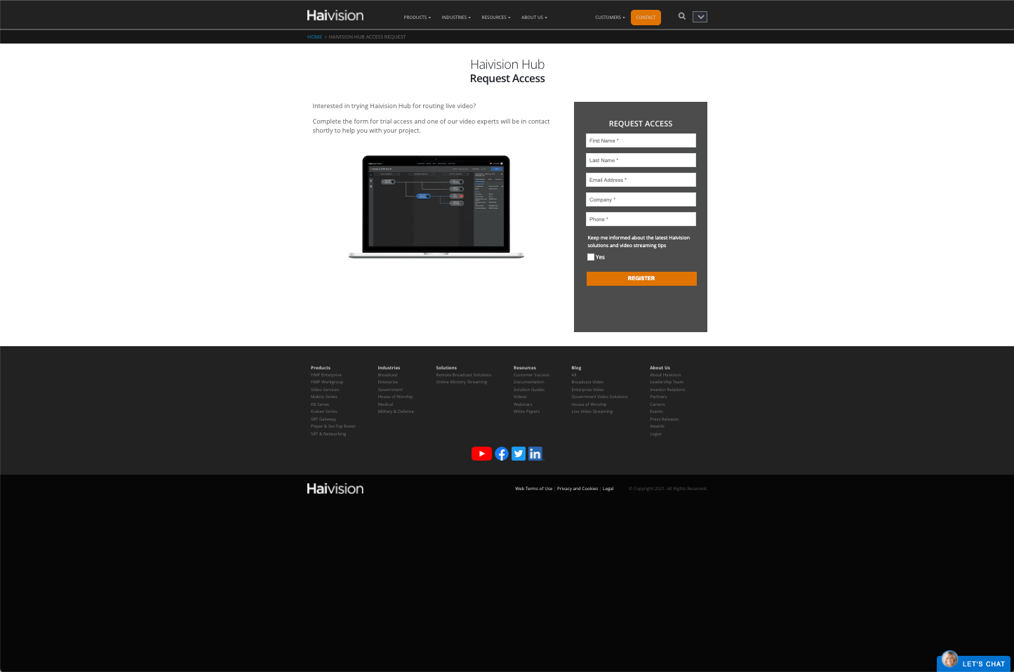 Haivision Hub Request Access page