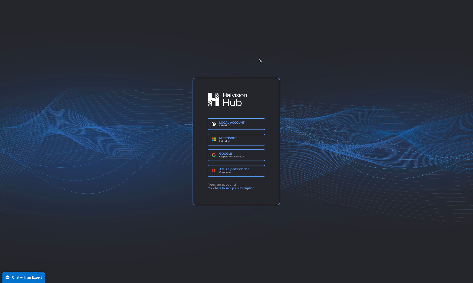 Haivision Hub sign in screen.
