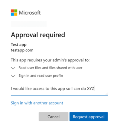 Microsoft Request Approval page
