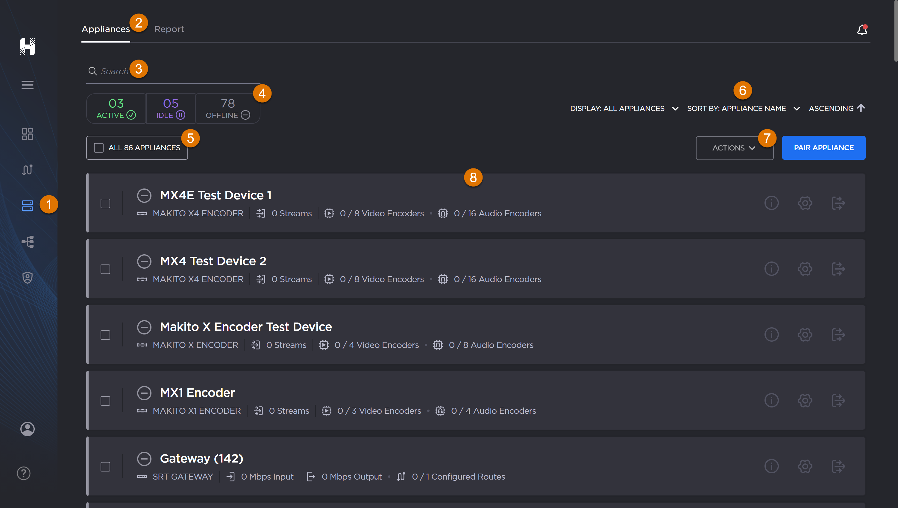 Appliances screen labeled.
