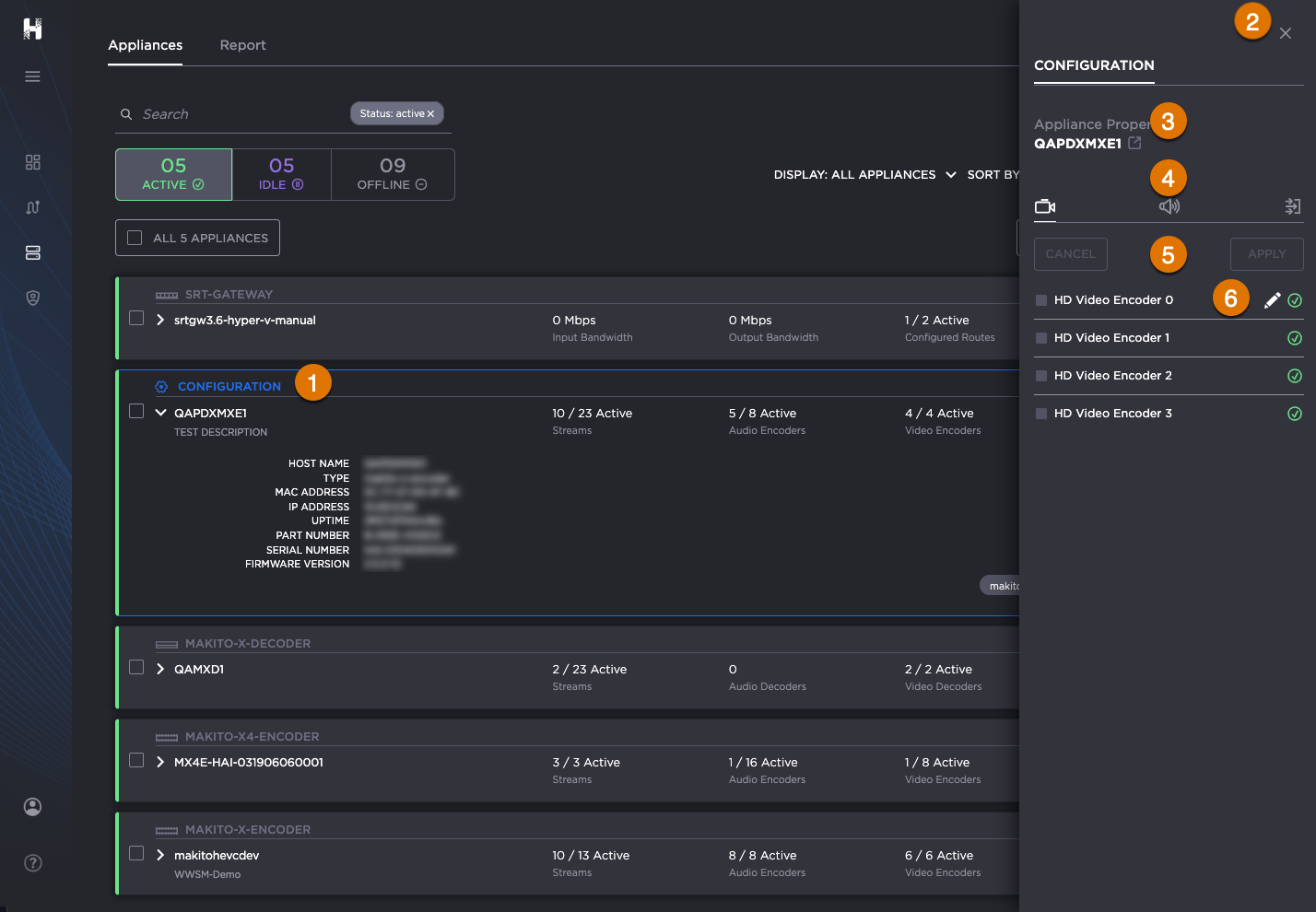 Appliance Configuration panel labeled.