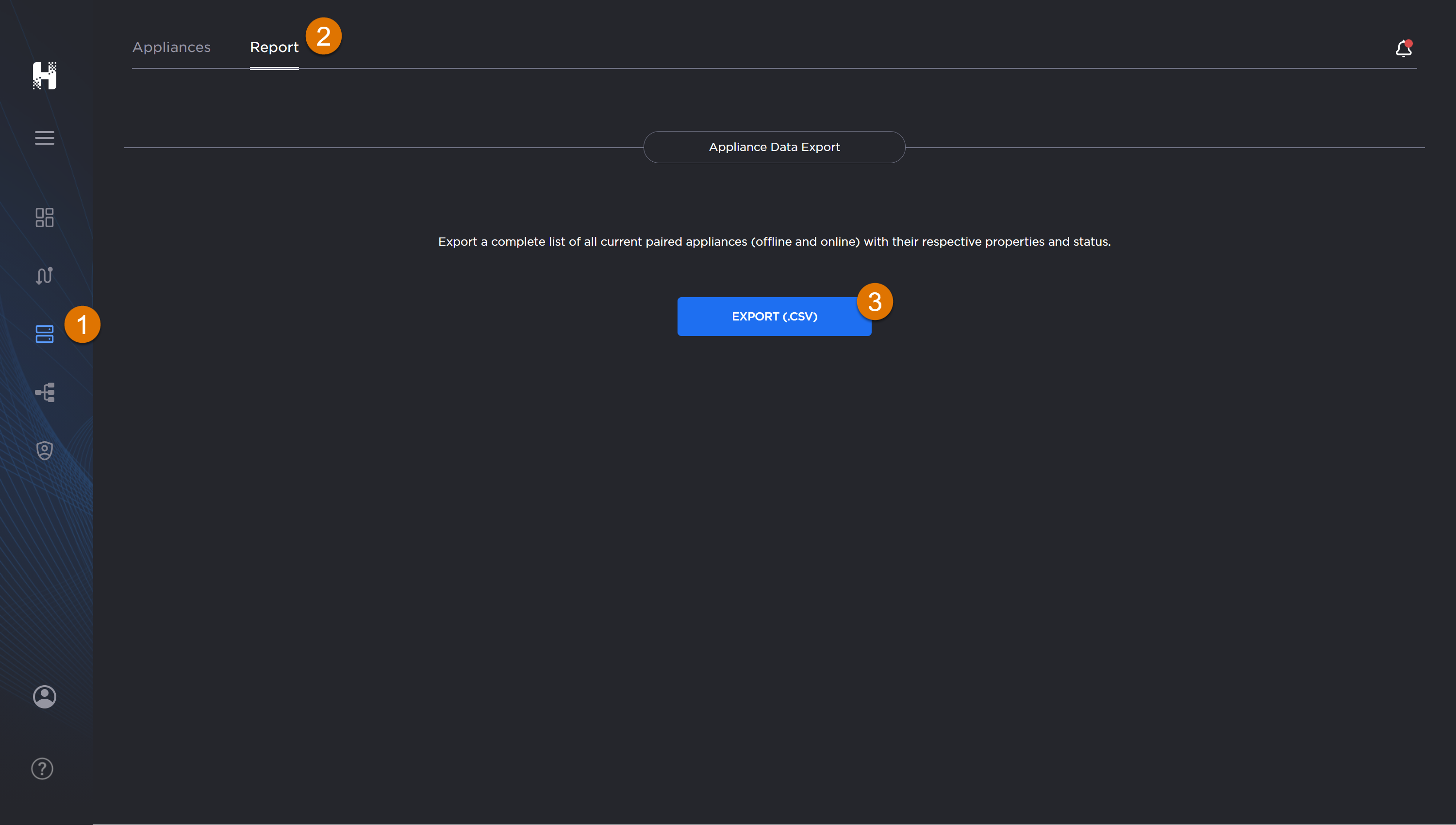 Appliances Report tab, labeled.