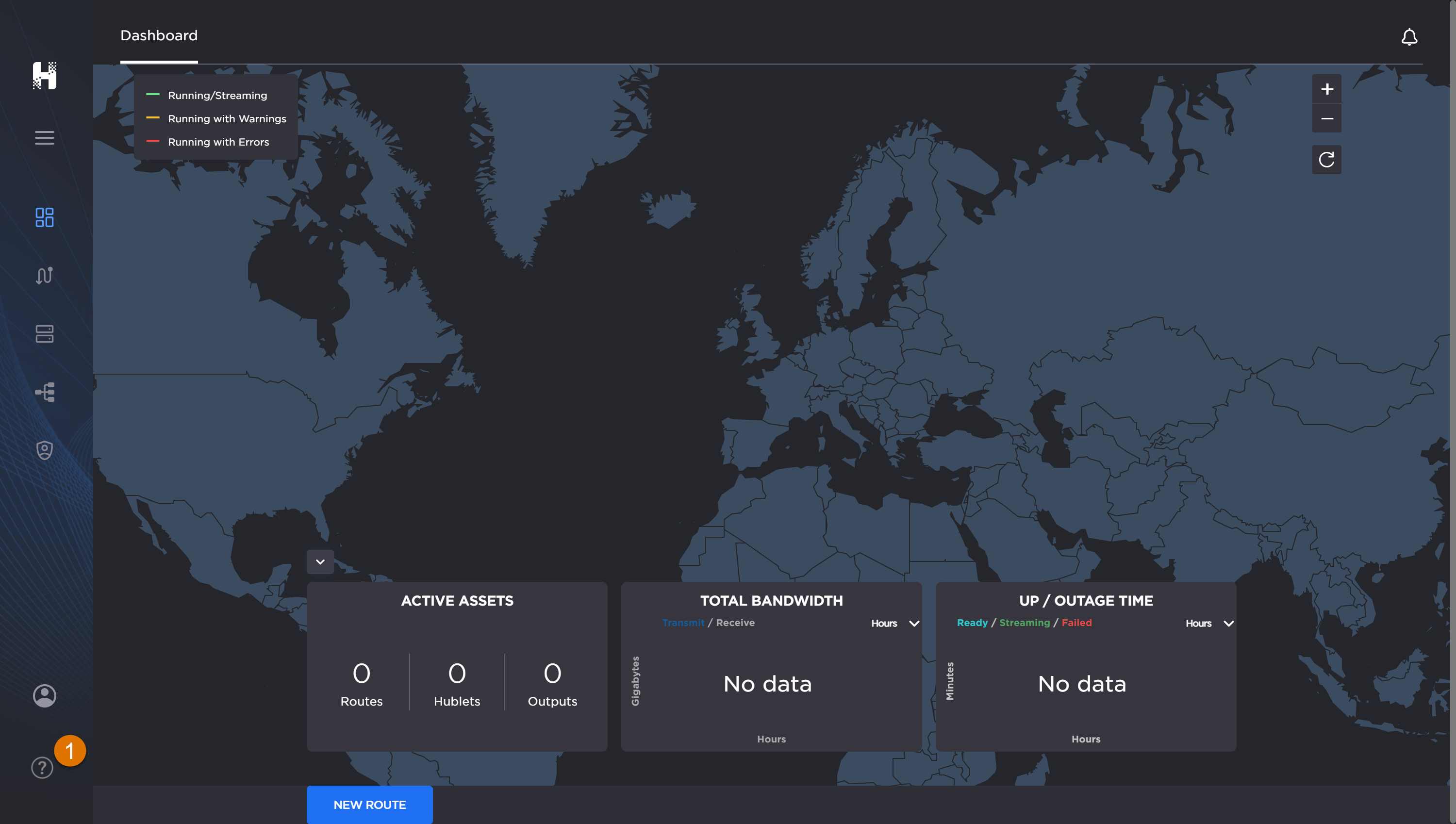 Haivision Hub Control Center dashboard, labeled.