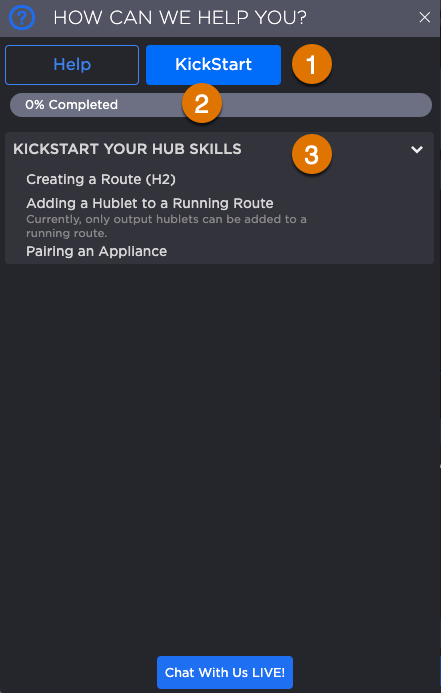 KickStart tab in the HelpCenter, labeled.