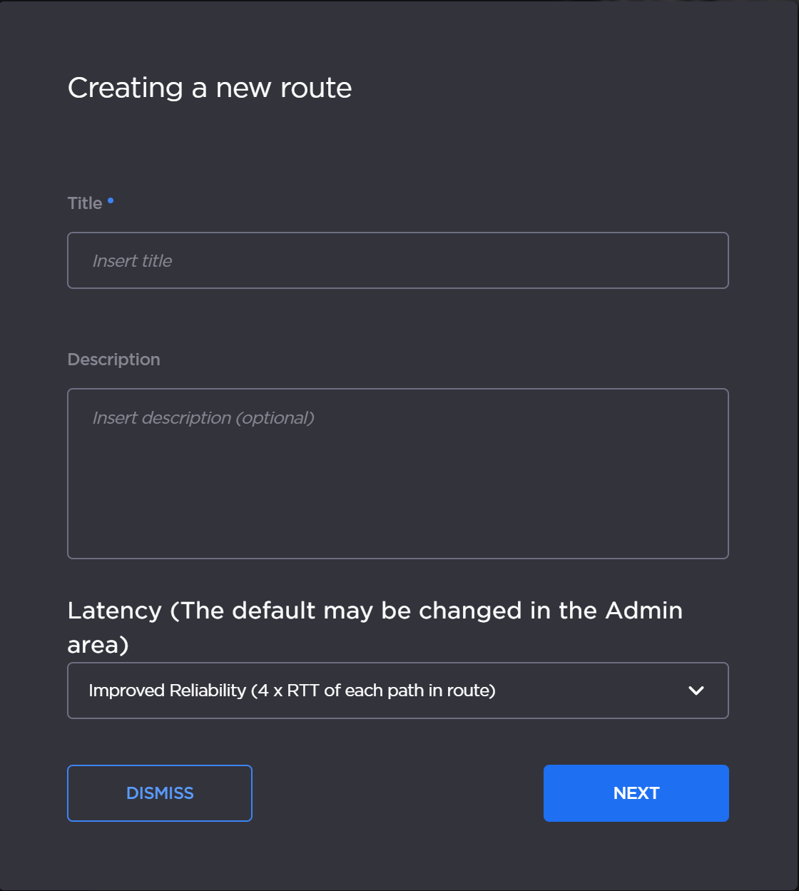 Creating a new route panel.