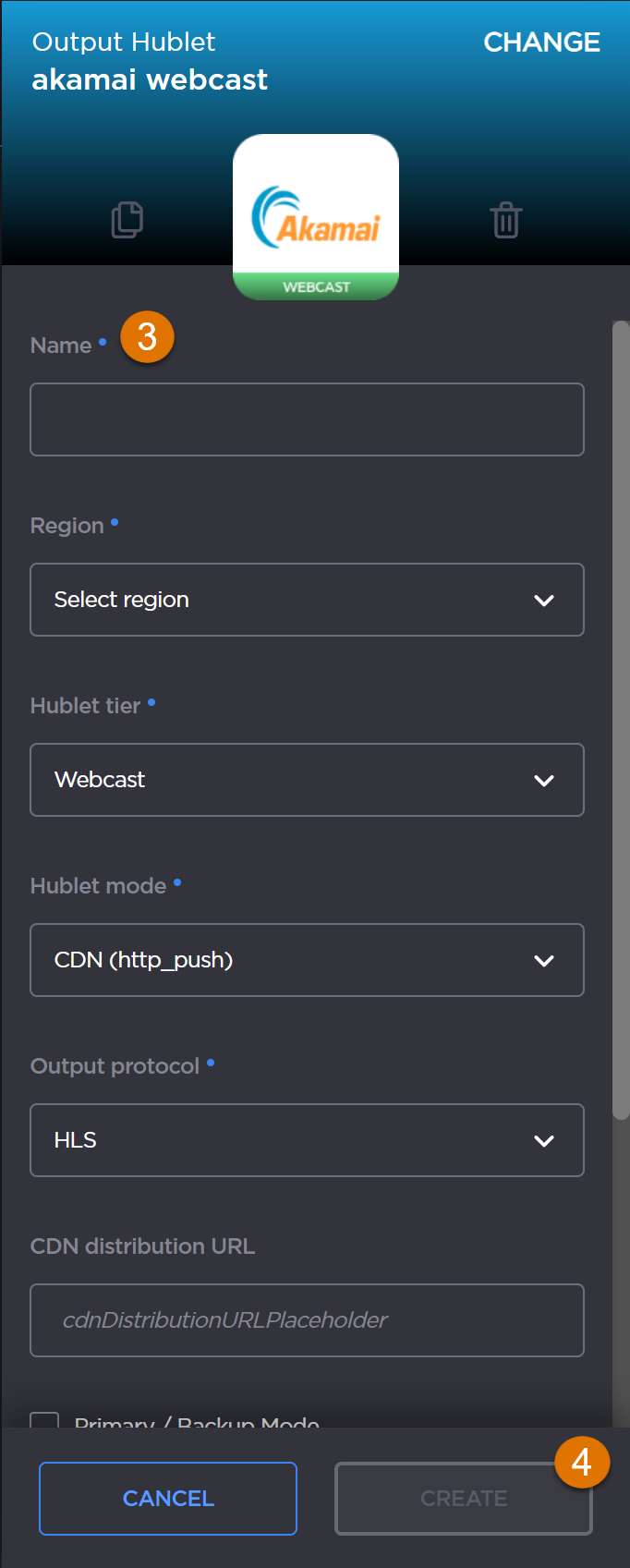 An Output Hublet edit panel.