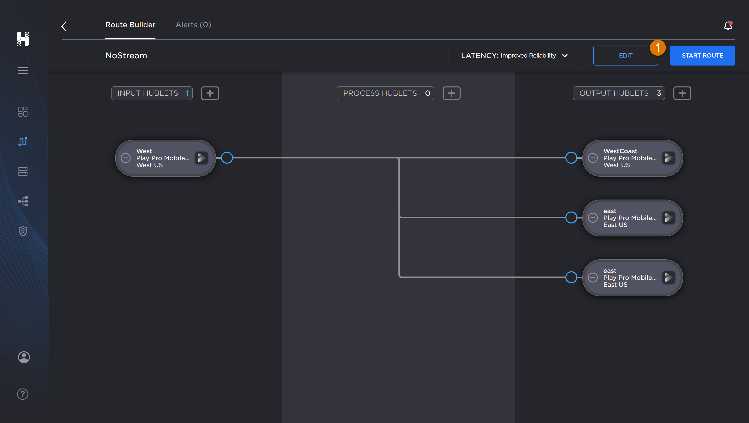 Route Builder screen, labeled.