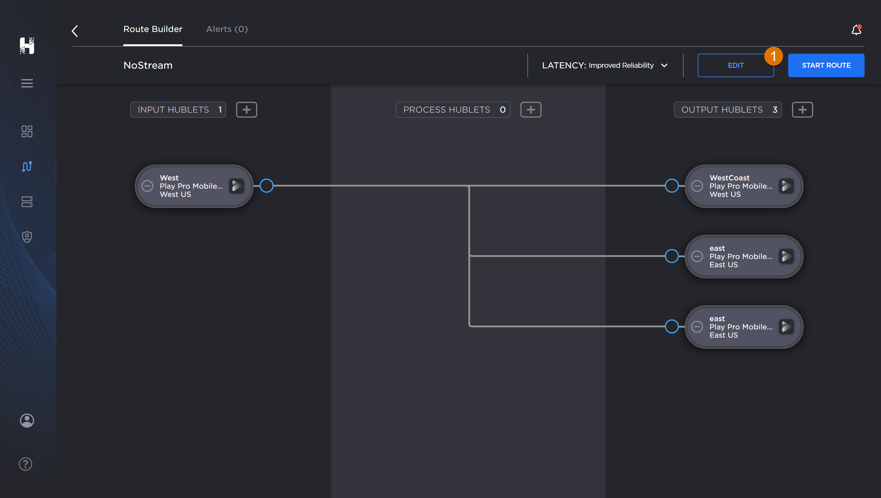 Route Builder Screen, labeled.