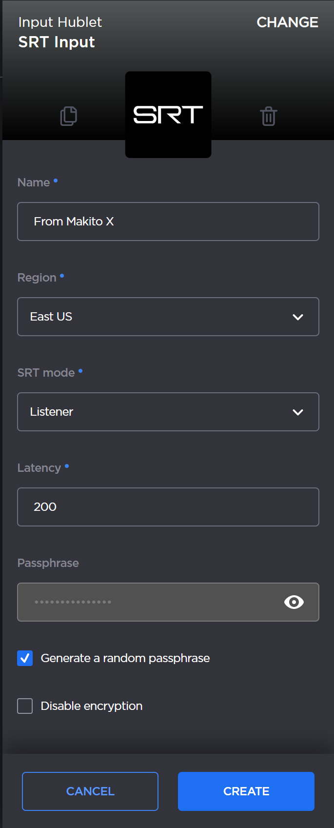 Input Hublet edit panel.
