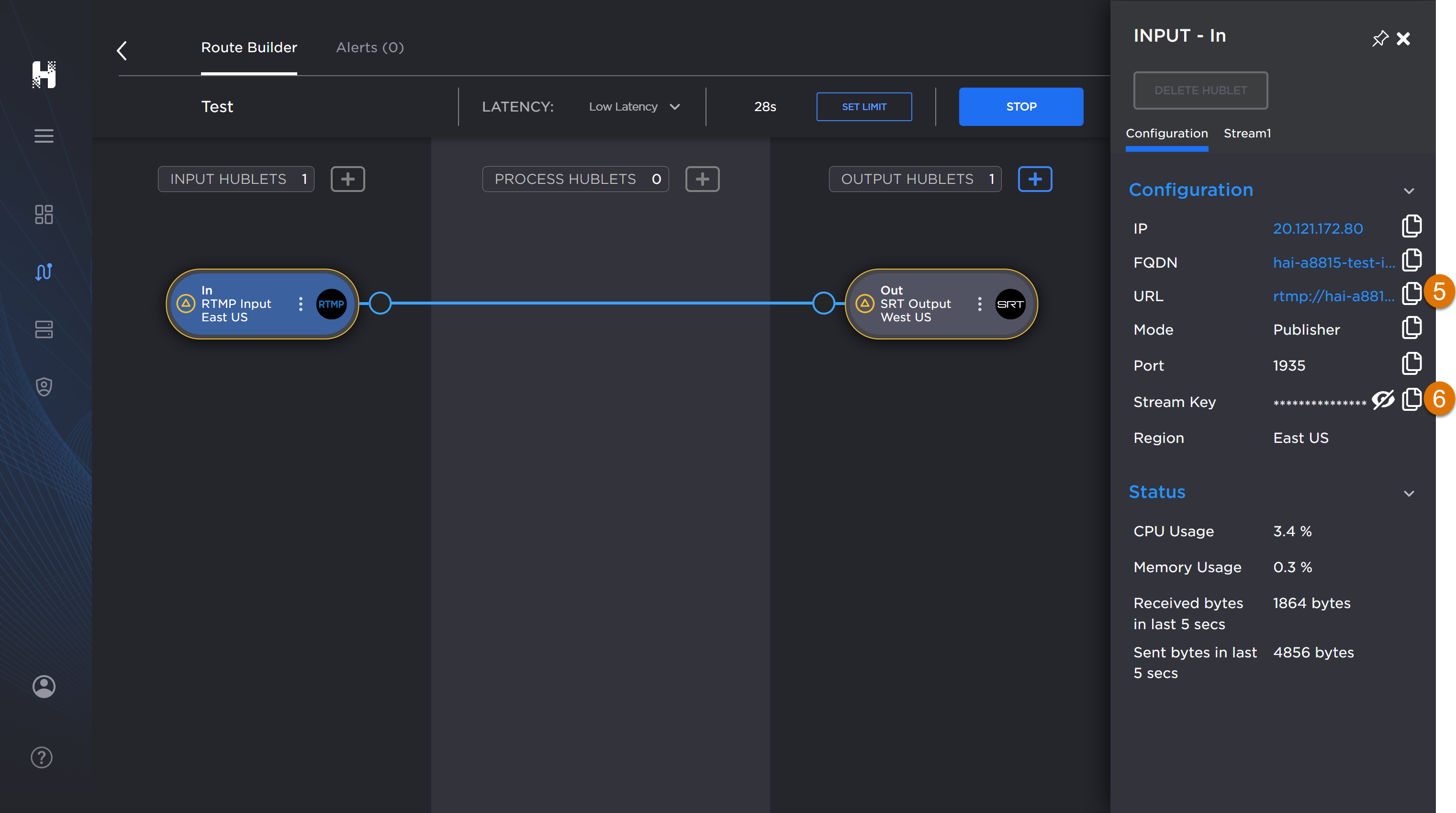 Route Builder Screen, labeled, with a Hublet panel open.