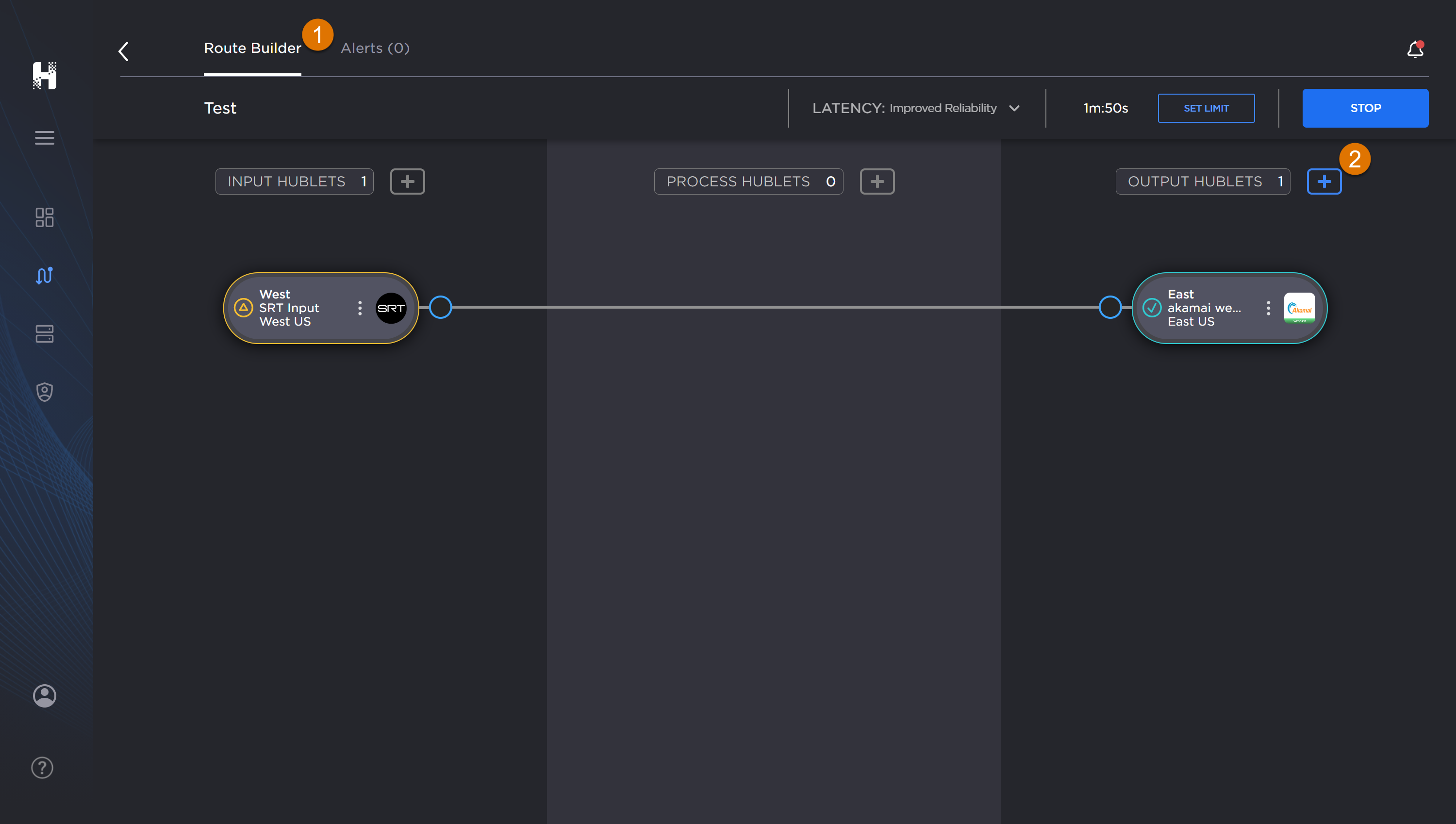 Labeled image of the Route Builder Screen