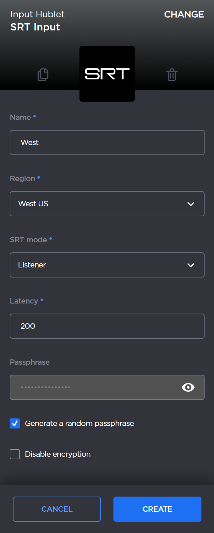 An Input Hublet edit panel.