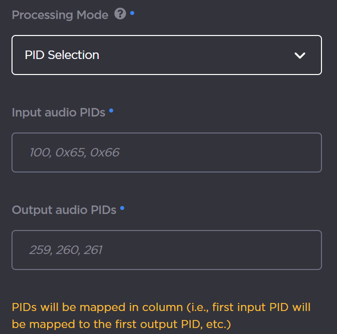 PID Selection mode detail entry.