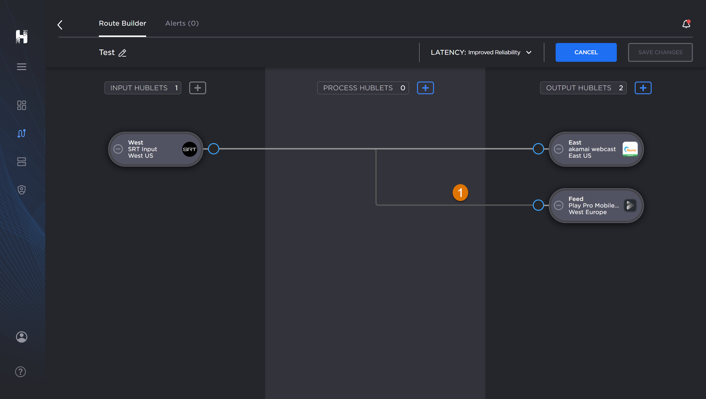 Labeled image of the Route Builder screen.