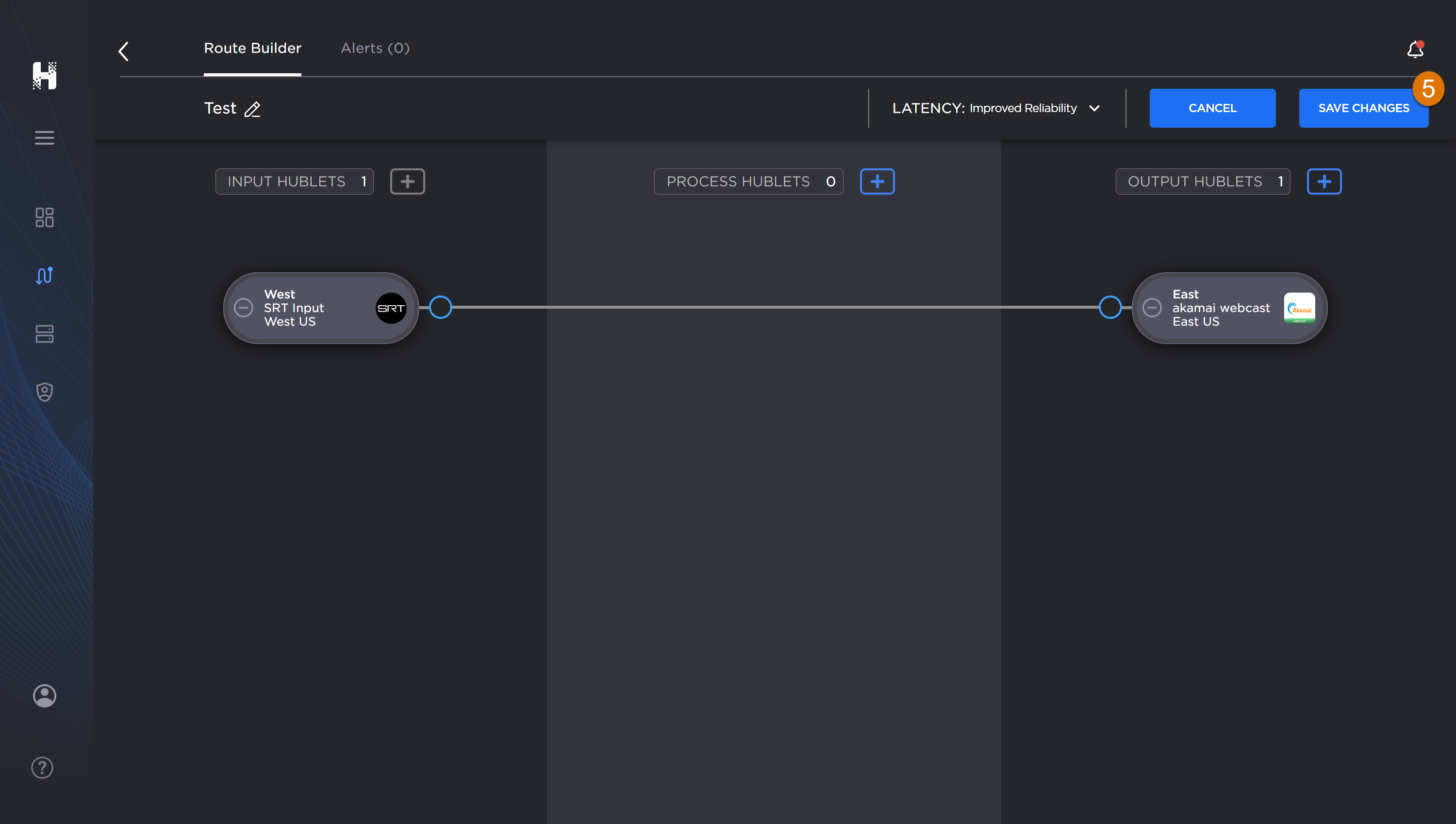 Labeled image of the Route Builder screen.