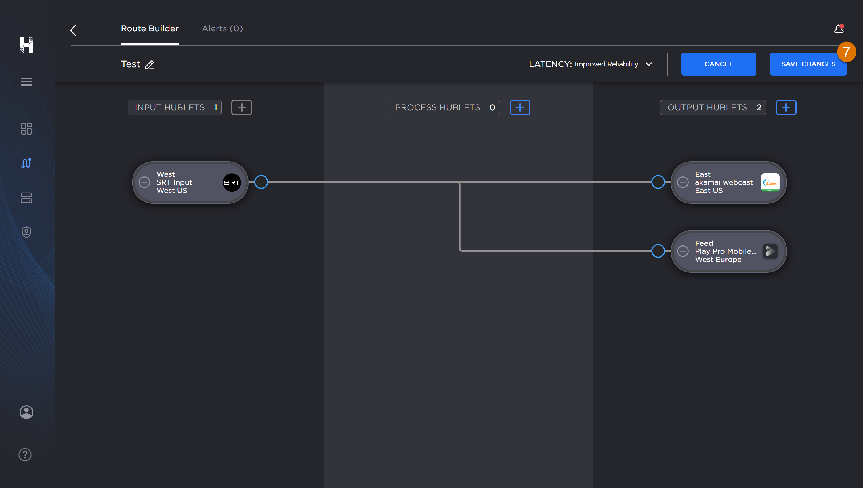Labeled image of the Route Builder screen.