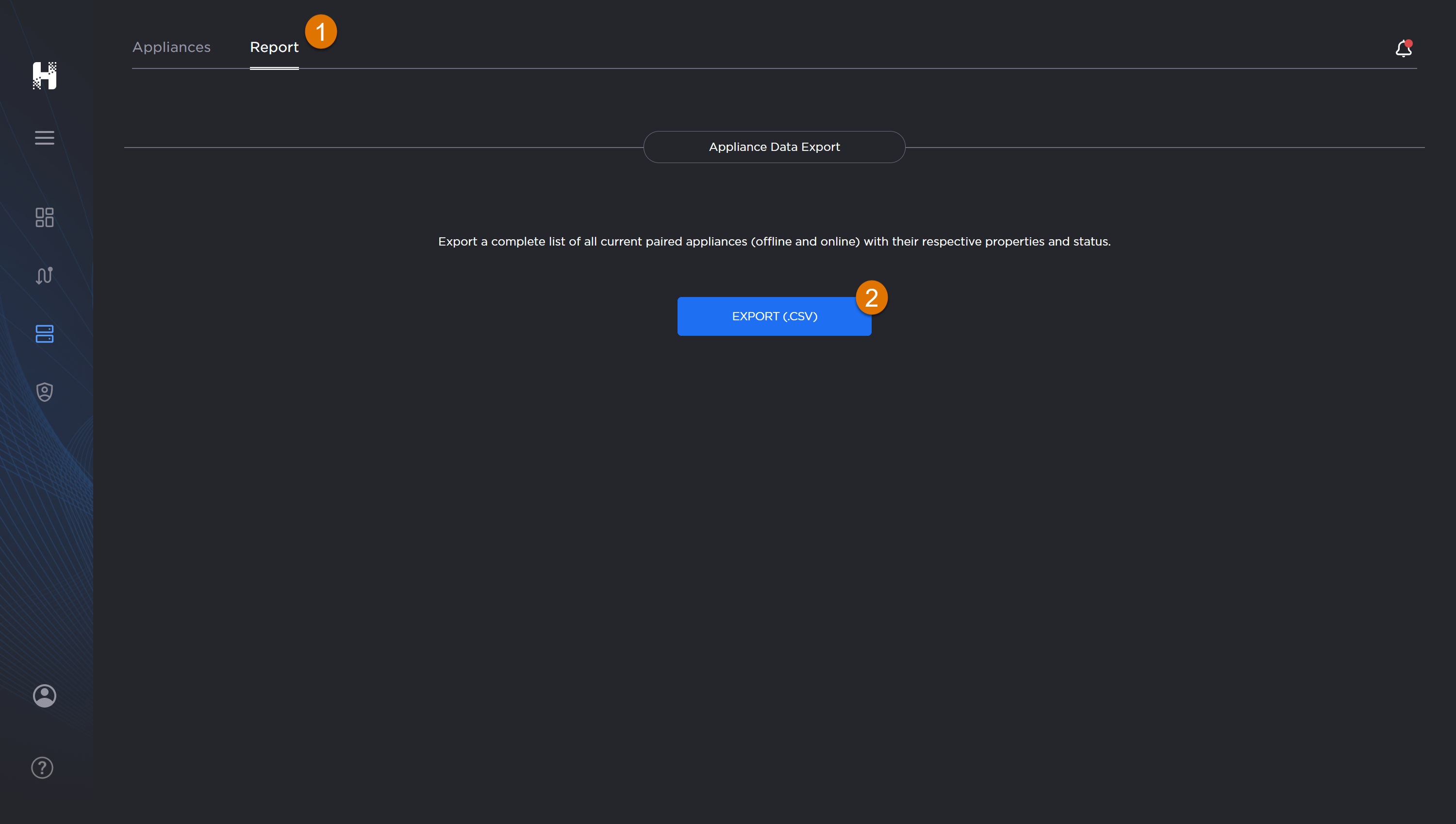 Labeled image of Appliances Report tab.