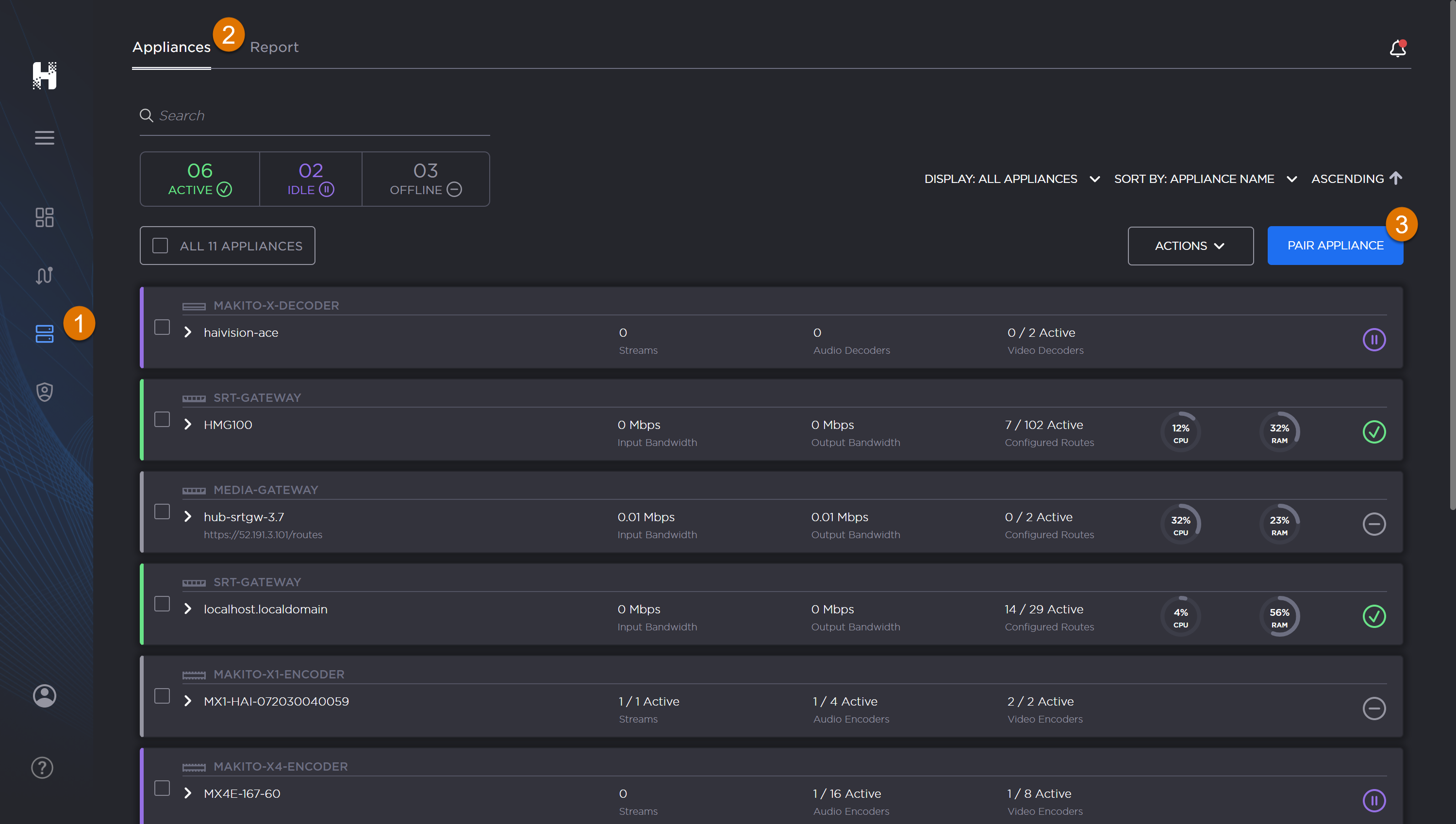 Labeled image of the Appliances screen.