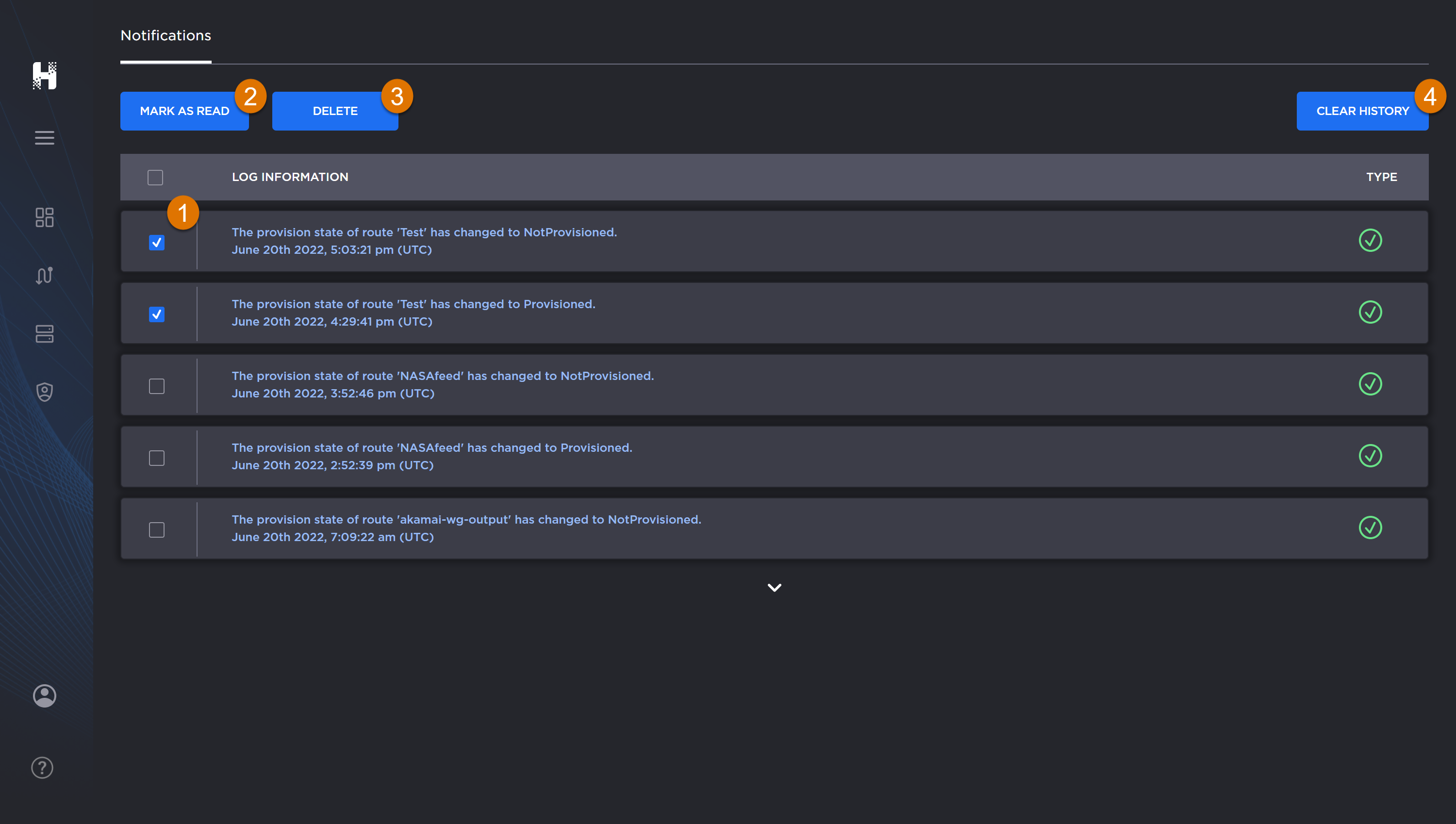 Labeled image of the notifications screen.