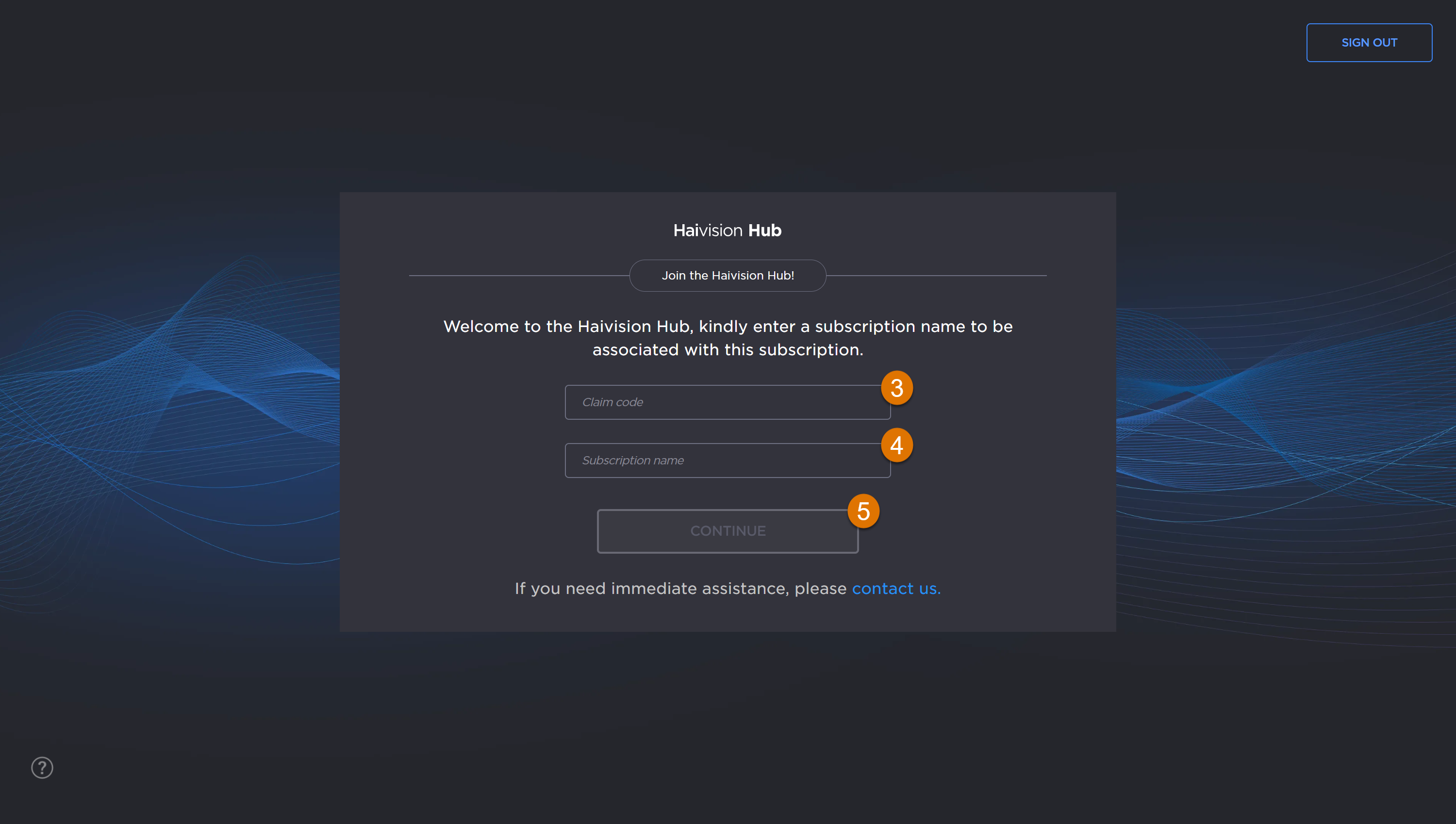 Labeled image of the subscription name and code entry options.