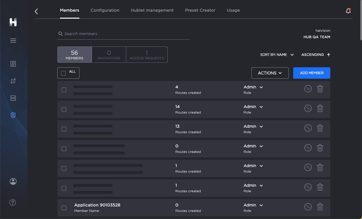 Image of the Members tab.