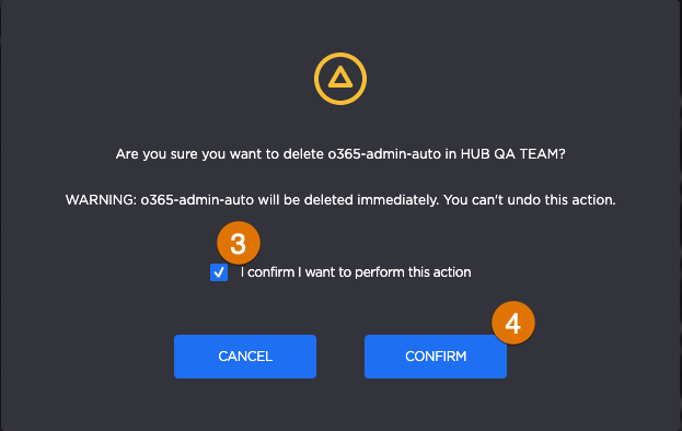 Labeled image of a pop-up message to confirm member deletion.