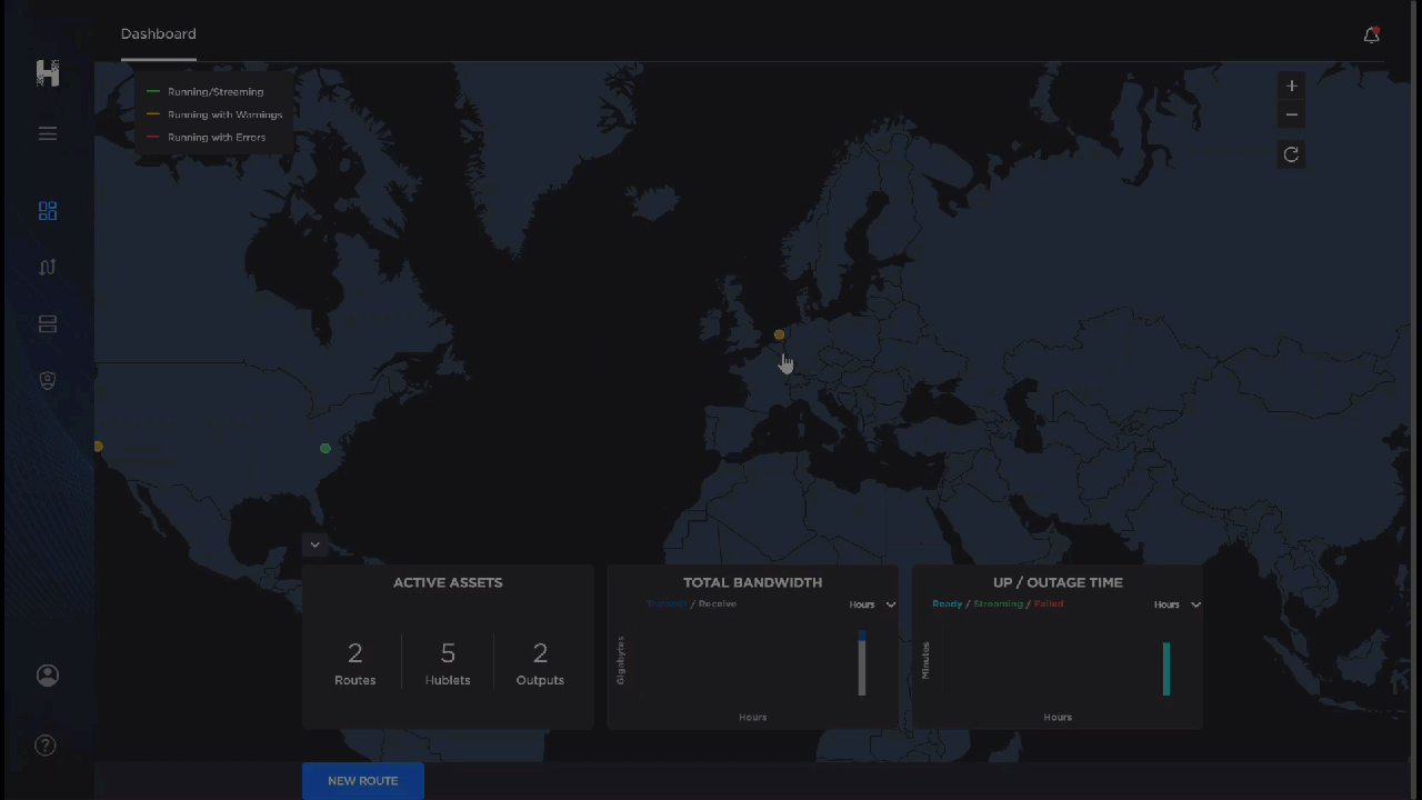 Gif of the Control Center dashboard. Cursor hovers over dots on the map to reveal their details, then clicks them to connect the routes.