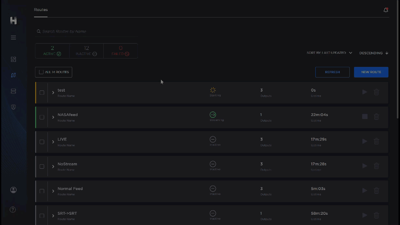 Gif of the Route screen. Cursor clicks through the filter buttons.