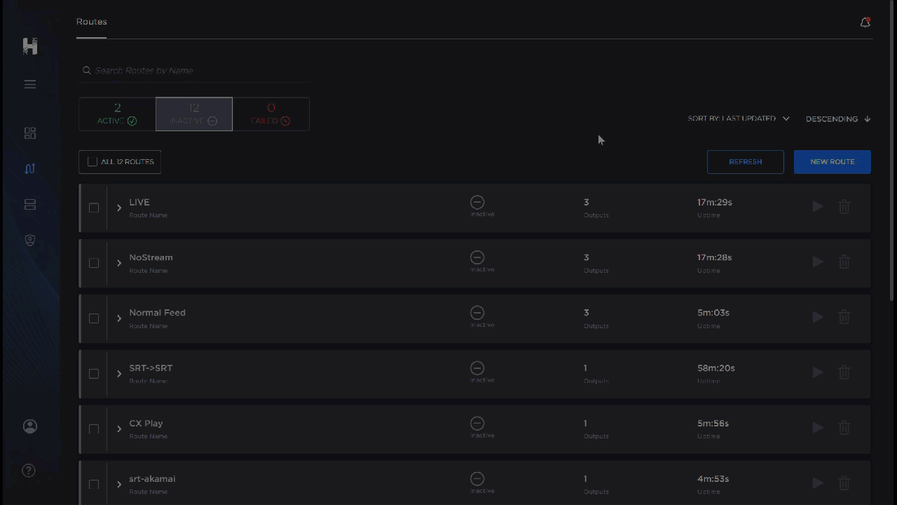 Gif of the Route screen. Cursor clicks through sort options.