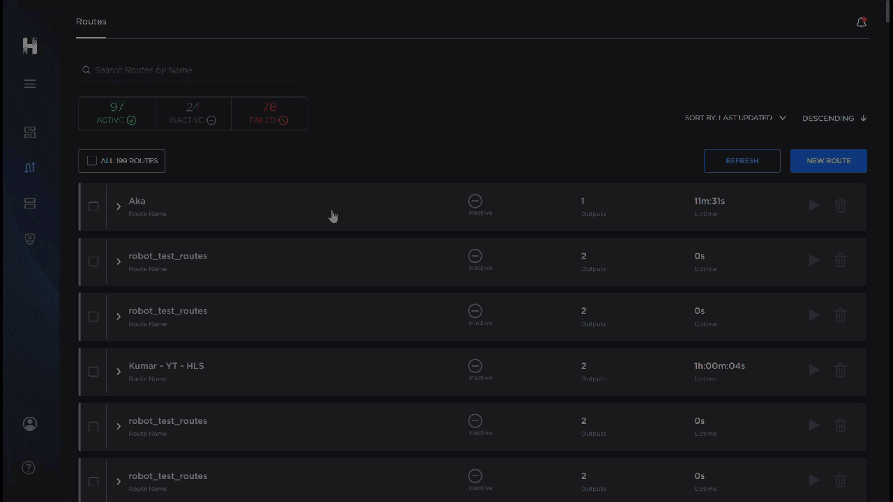 Gif of the Routes screen. The cursor clicks to the Route Alerts tab, clicks through alert filters, and opens an error message.