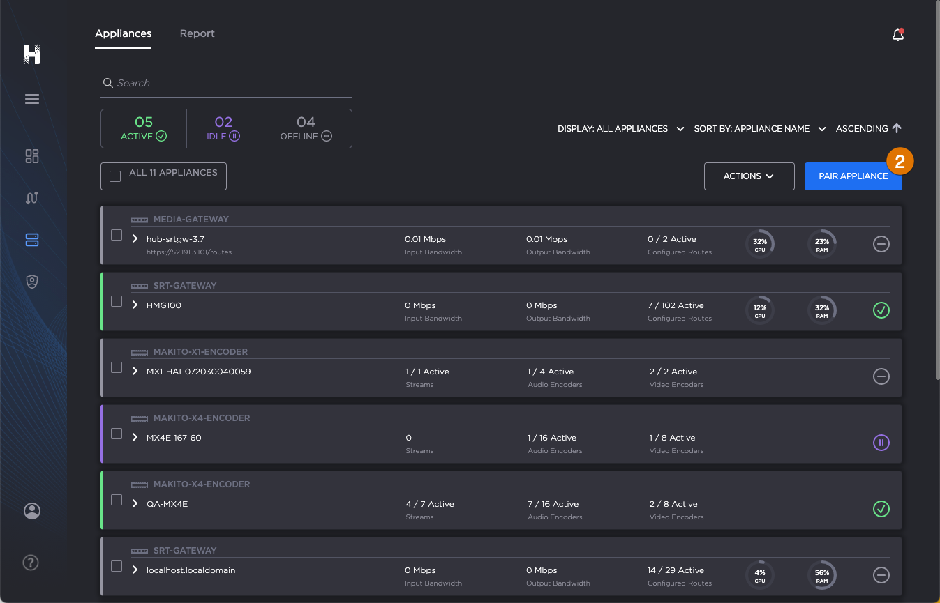 Labeled image of the Appliances screen.