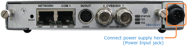 SDI Power Input showing Conxall 3-pin Locking Connector
