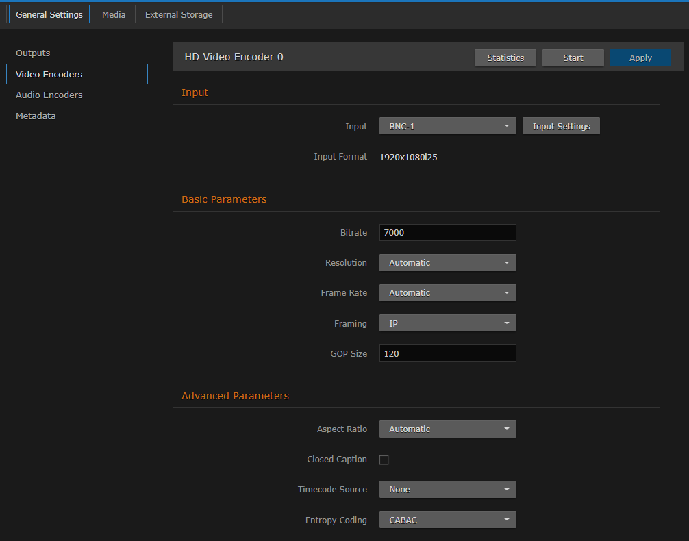 Video Encoder Detail View