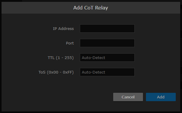 Add CoT Relay dialog