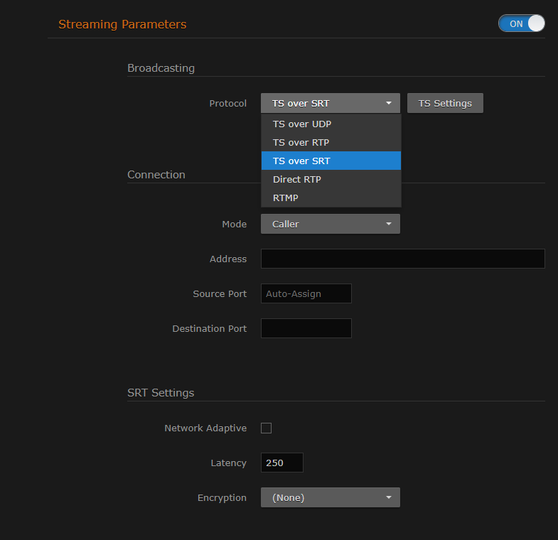 Broadcasting Protocol Dropdown