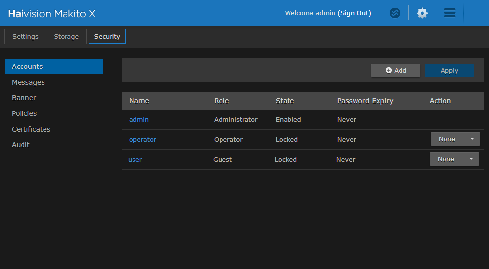 Accounts List View (default users)