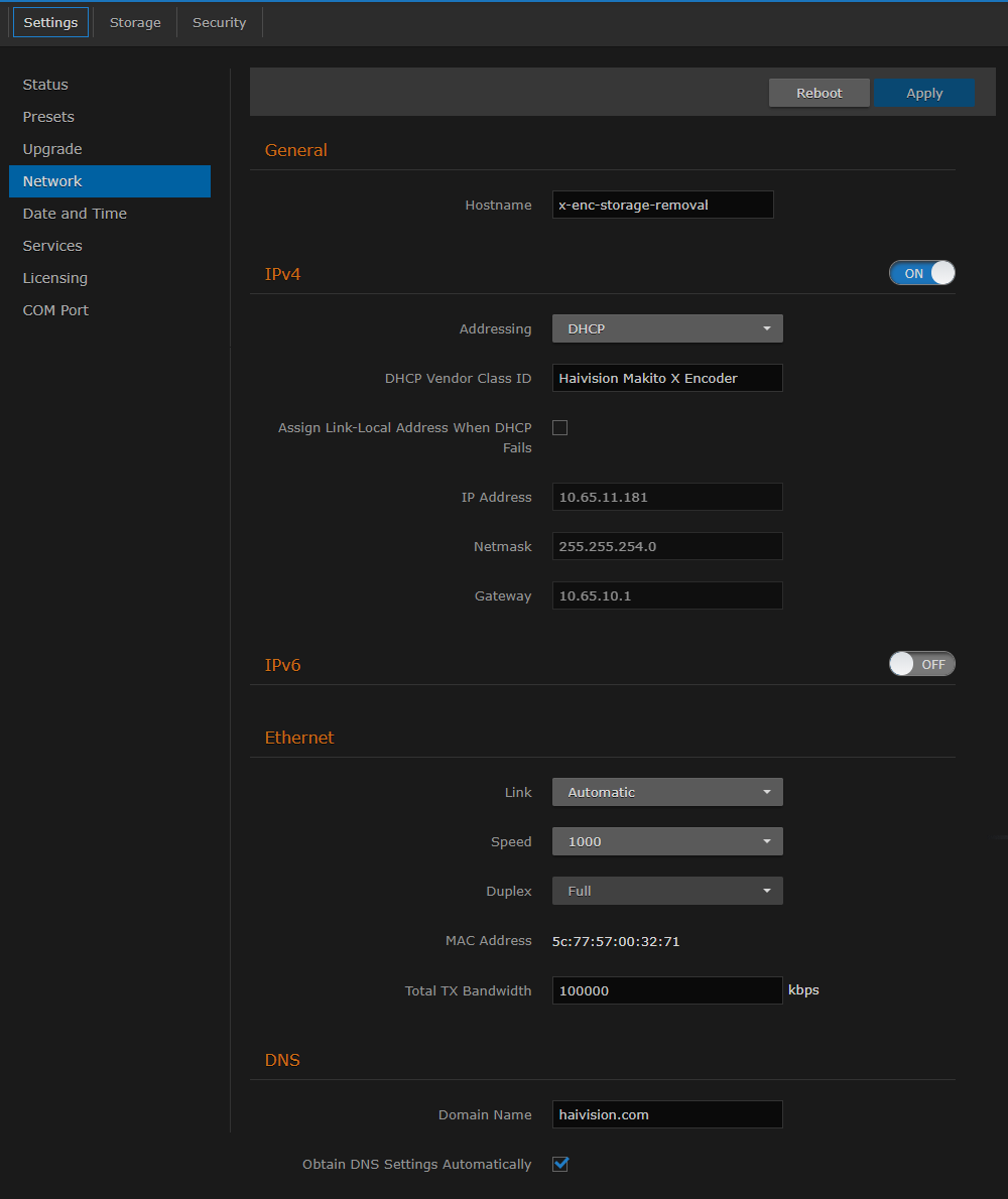 Network Configuration Page