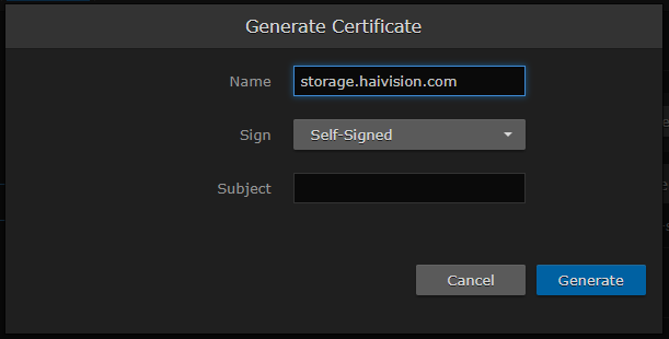 Generate Certificate Dialog