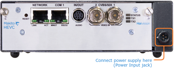 HEVC Dual-Height Chassis showing HiRose 3-pin connector