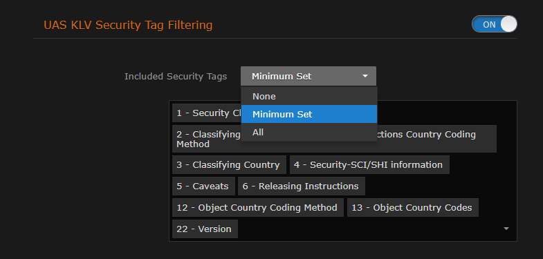 UAS KLV Security Tags Drop-down