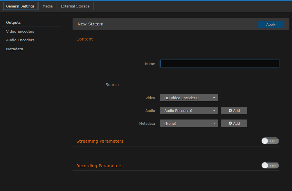 Outputs Detail View (new stream)