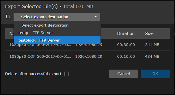 Export Selected Files Dialog