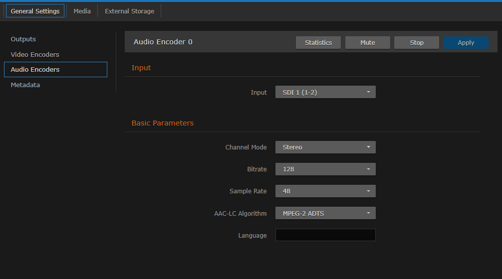 Audio Encoders Detail View