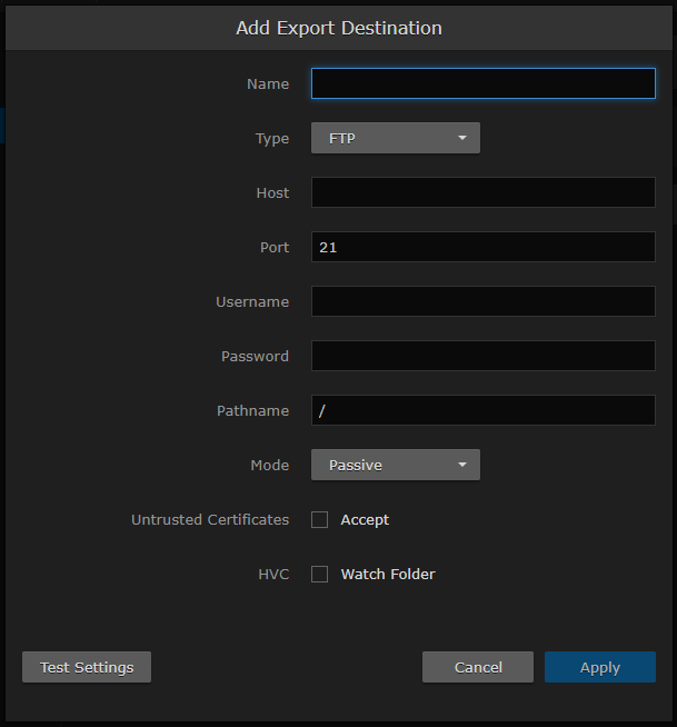 Add Export Destination Dialog