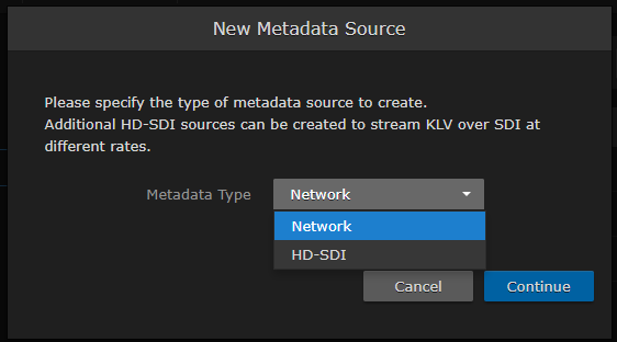 New Metadata Source (selecting Network)