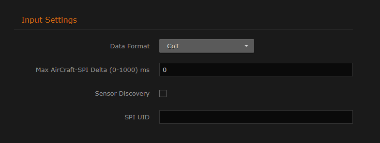 Input Settings Data Format Dropdown