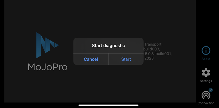About Screen with Start Diagnostic Prompt